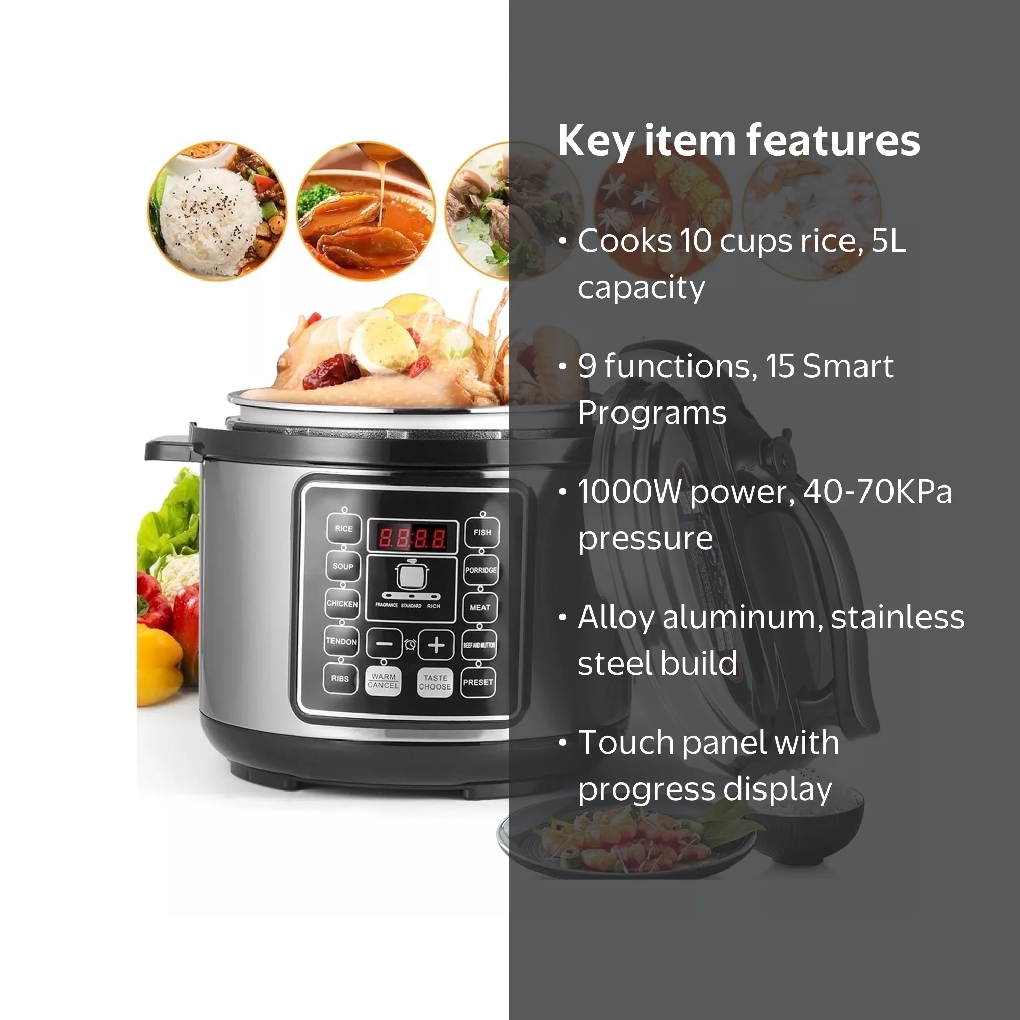 Wallfire Electric Cooker,9-in-1 Electric Pressure Cooker,5L Large