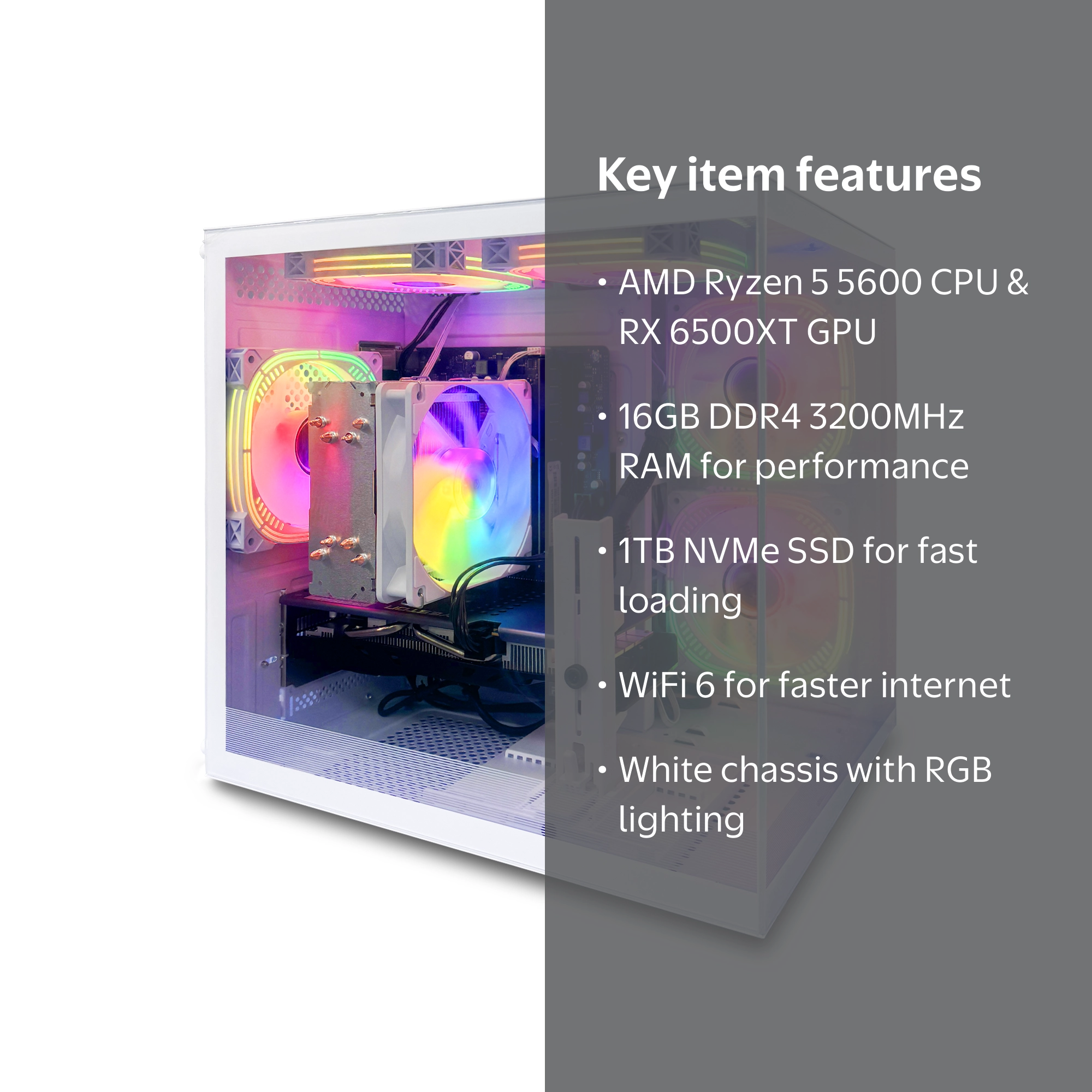 Suevery Gaming Desktop PC, AMD Ryzen 5 5600, Radeon RX 6500, 16GB