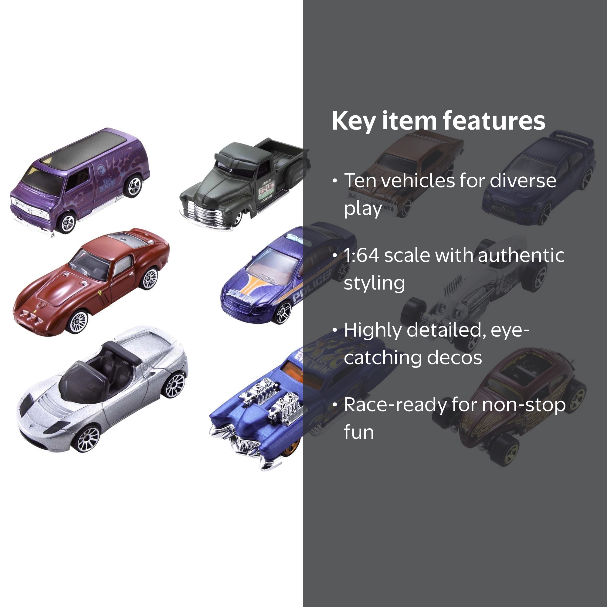 Hot Wheels 10-Pack Toy Cars, Styles May Vary, Collectible Set