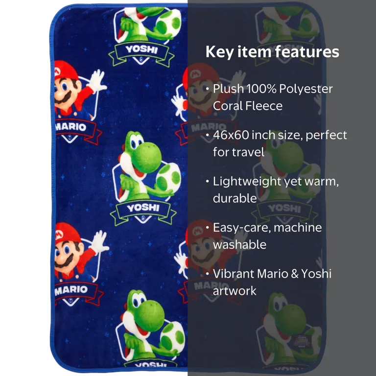 Super Mario Galaxy Movie Kids Blue Print Fleece Throw Blanket, 46