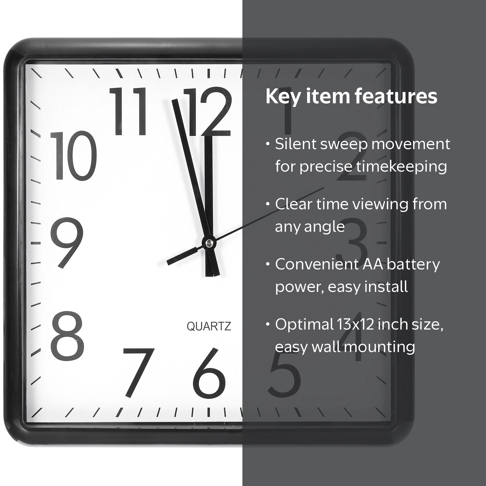 Uxcell 13x12 Inch Wall Clock, Quartz Battery Operated, Black