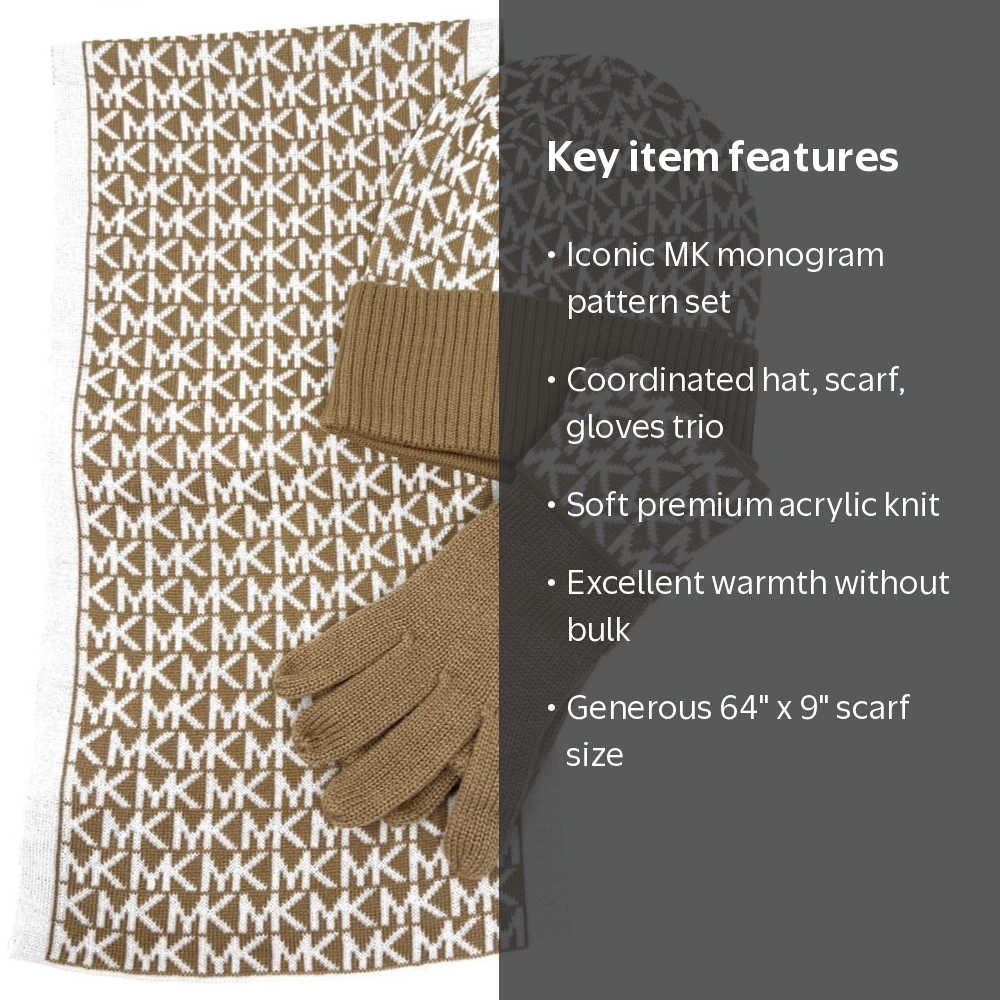 Michael Kors Hat and Scarf Set MK Logo Knit Beanie‎ Teal Brown Michael Michael Kors 2-pc Scarf & Hat Set - Macy main image 4