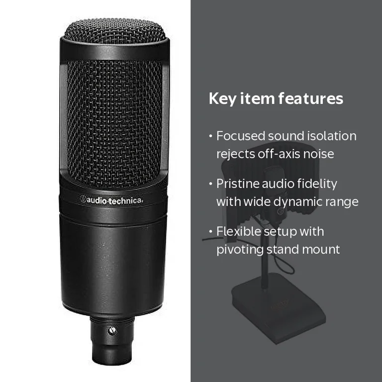 Audio-Technica AT2020 Cardioid Condenser Microphone with RFDT-128