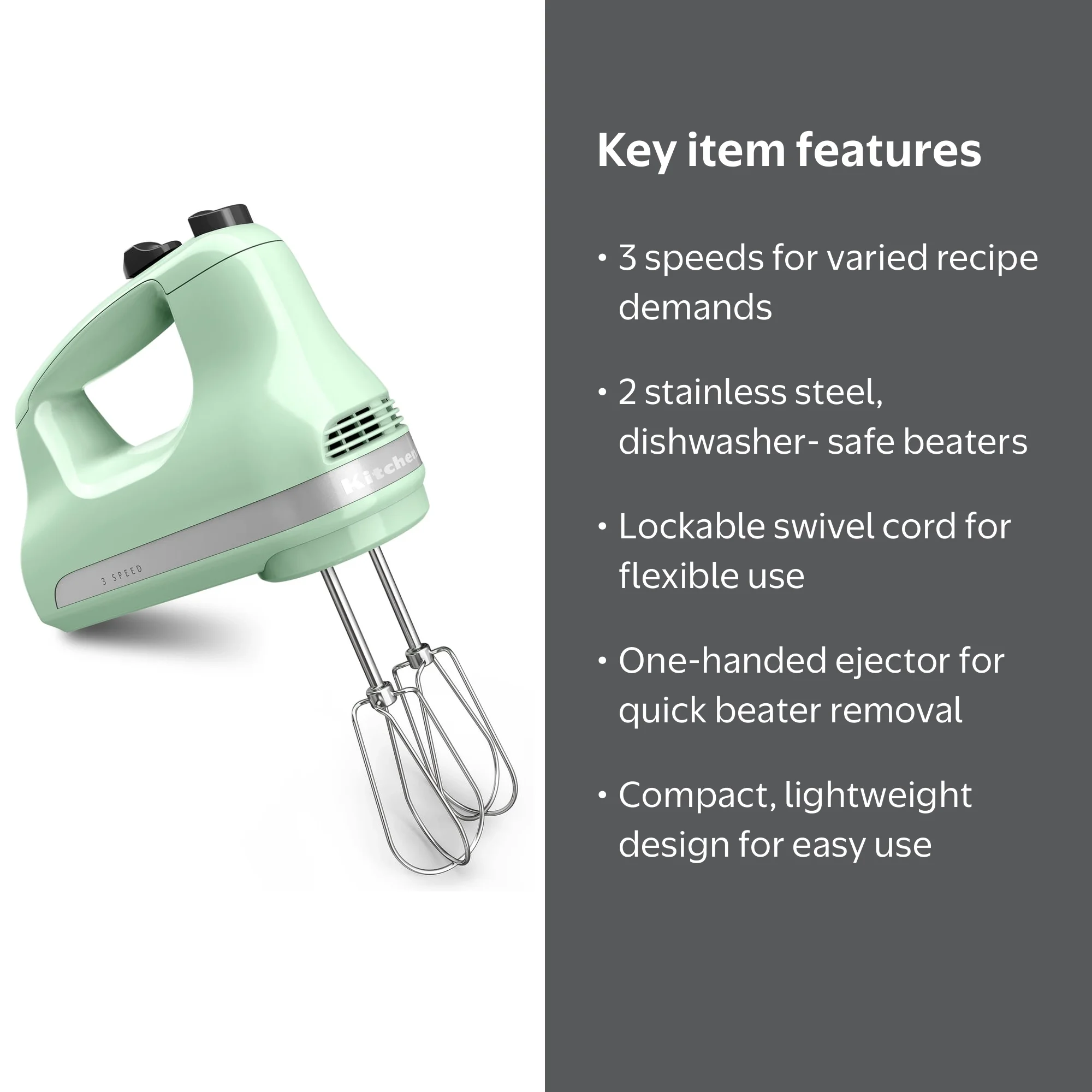 KitchenAid Ultra Power 3-Speed Corded Hand Mixer, Pistachio