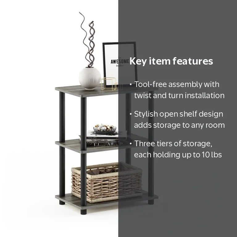 Furinno, Storage Shelf, Turn-N-Tube 3-Tier, French Oak/Black