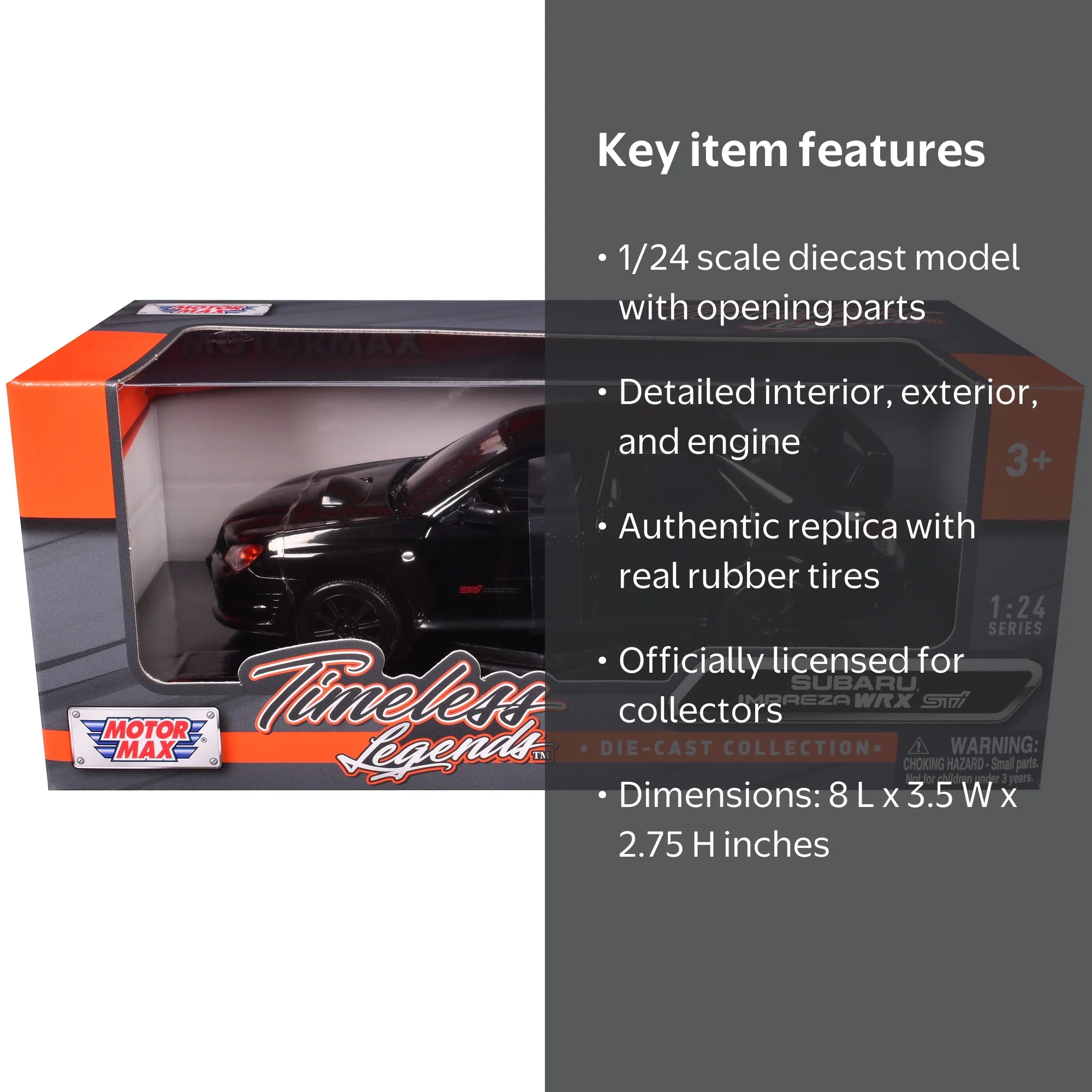 Subaru Impreza WRX STi Black 1/24 Diecast Model Car by Motormax