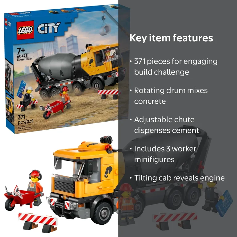 LEGO, City Cement Mixer Truck, 60478, Pretend Play Construction