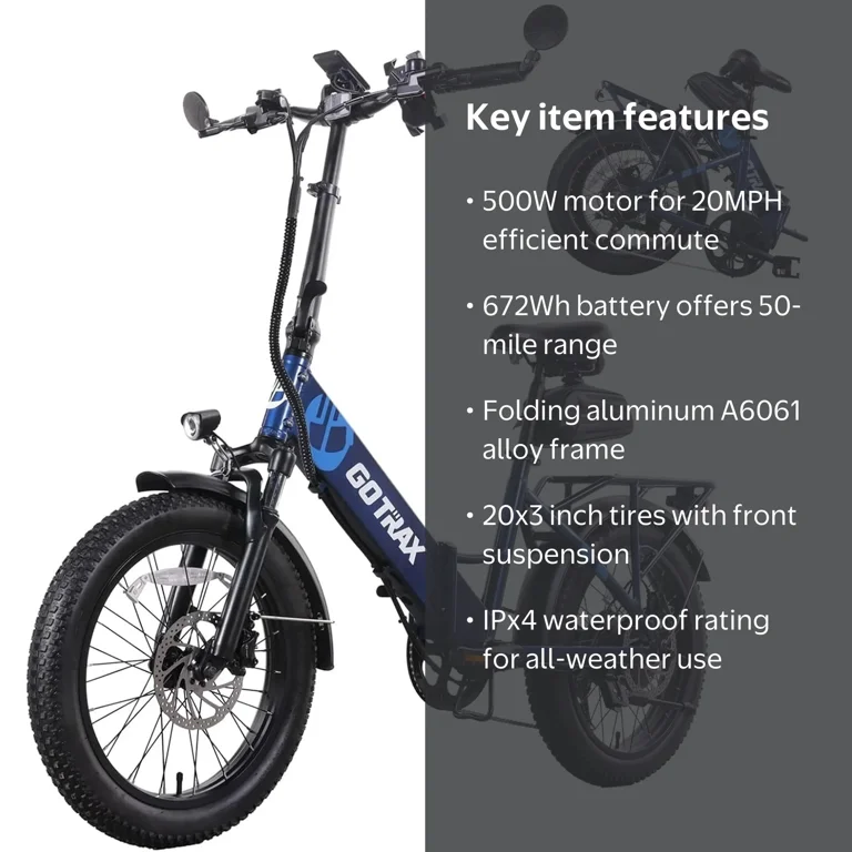 GOTRAX F2V2 Foldable Bicycle for Adults - 500W Electric Bike with