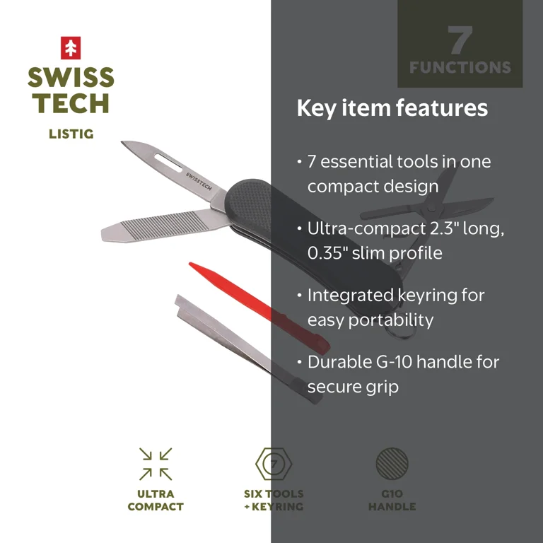 Swiss Tech Multi-Tool 7-in-1 Folding Pocket Knife with Scissors