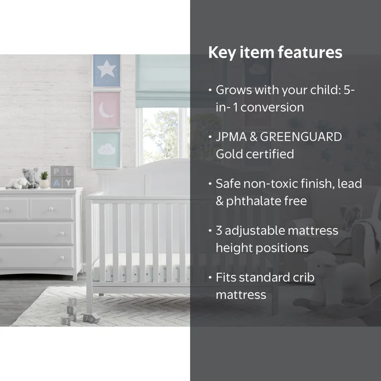 Delta Children Madrid 5-in-1 Convertible Baby Crib, Bianca White