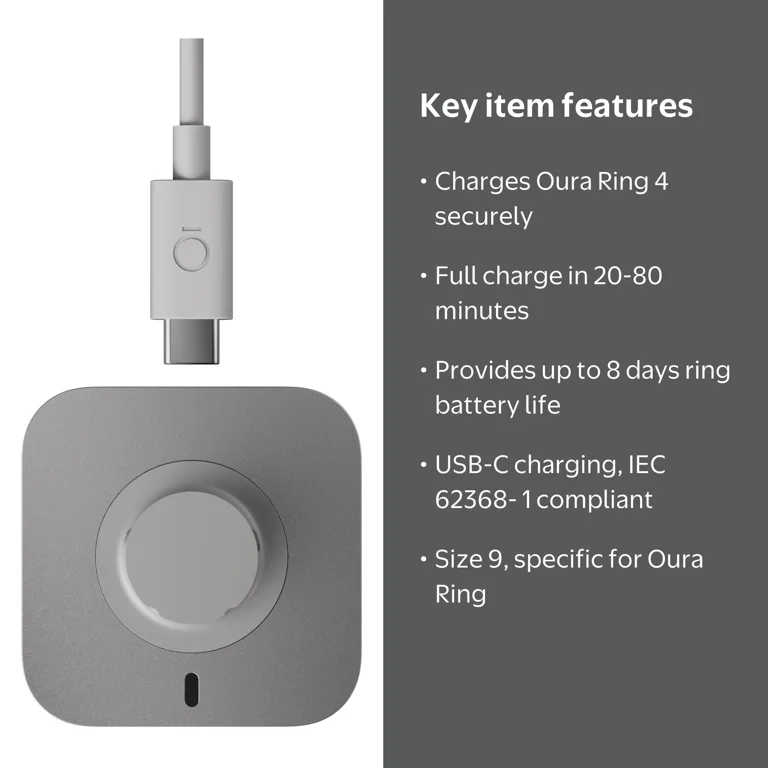 Oura Ring 4 Charger, Size 9, Dock with USB-C Cable, Charges up to