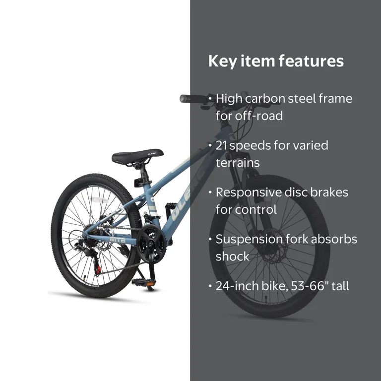 Glerc, Kids Mountain Bike, 24 Inch, 21-Speed with Front Suspension