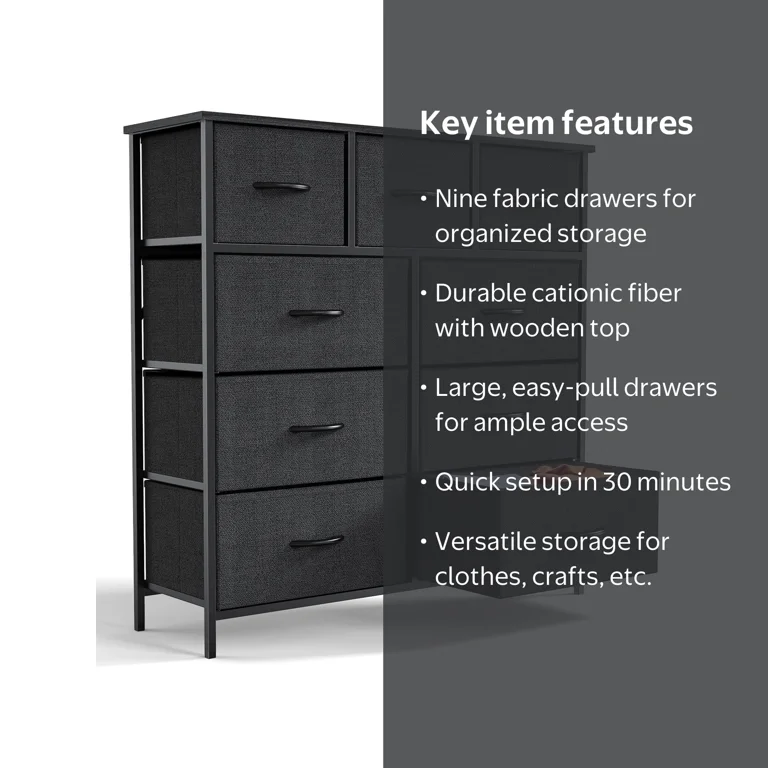 ZUNMOS 9 Drawer Fabric Dresser, Tall Storage Chest for Clothes