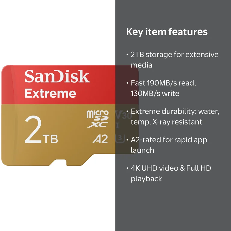 SanDisk, microSDXC Memory Card, 2TB Extreme, Up to 190MBPs