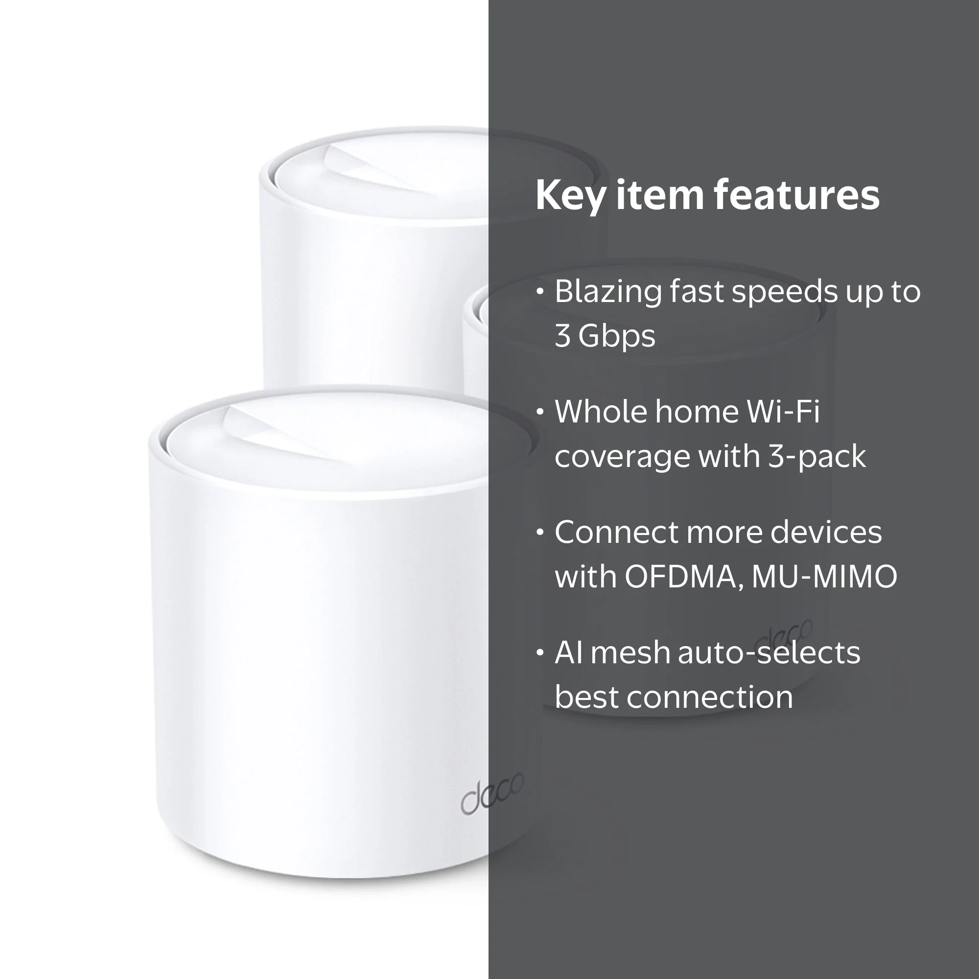 TP-Link, Deco X60 AX3000 Mesh Wi-Fi 6 System, 3-Pack, White