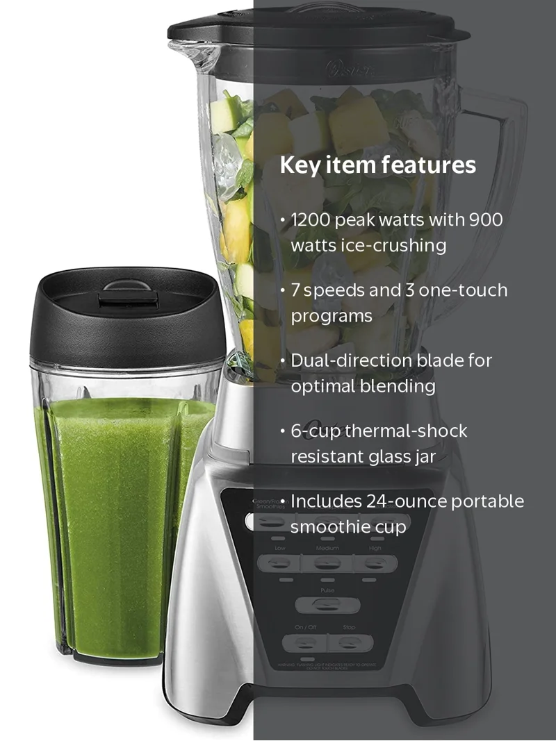 Oster Pro 1200 Blender | Powerful 7-speed Glass Jar Blender with