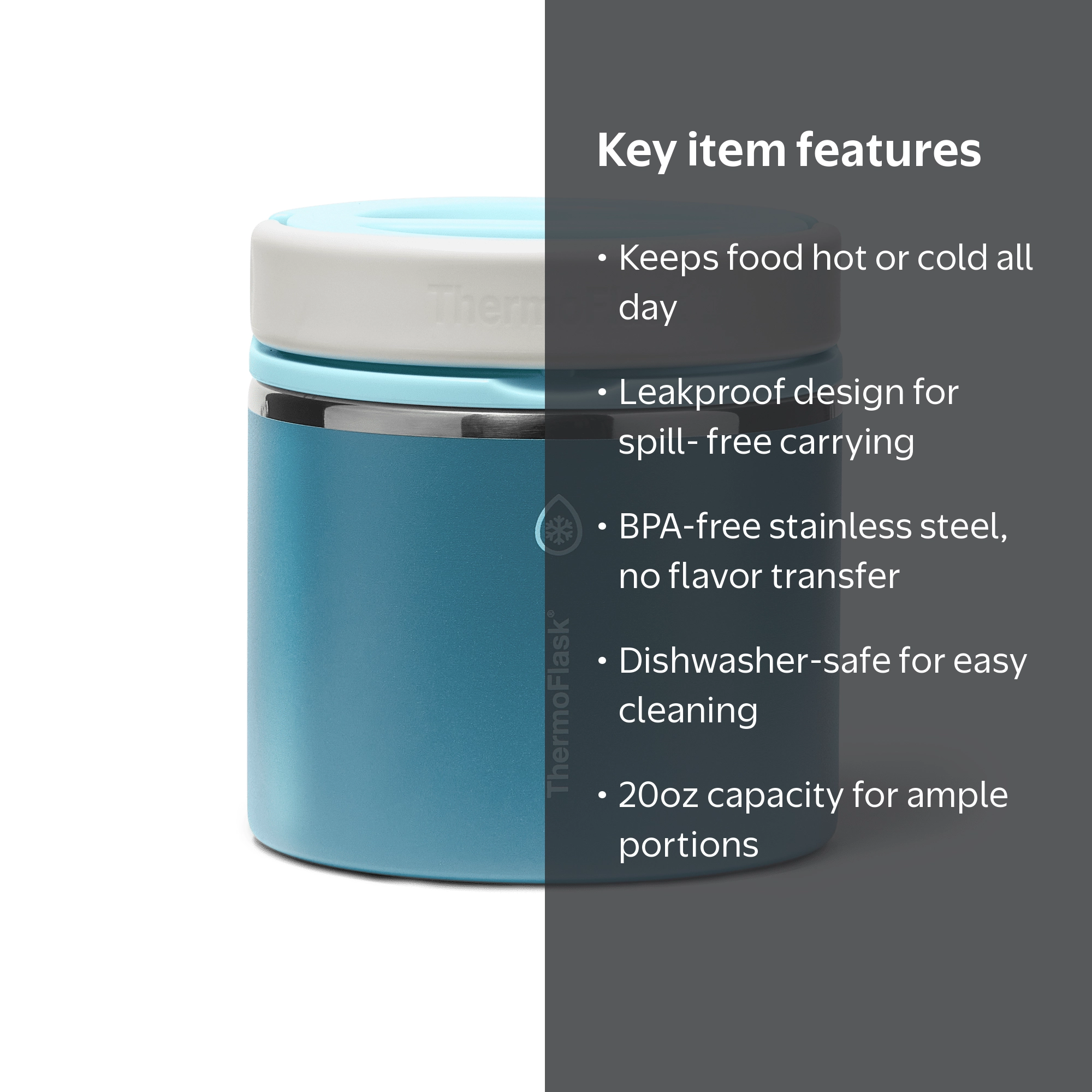 ThermoFlask 20 oz Double Wall Insulated Food Jar, Ocean Mist