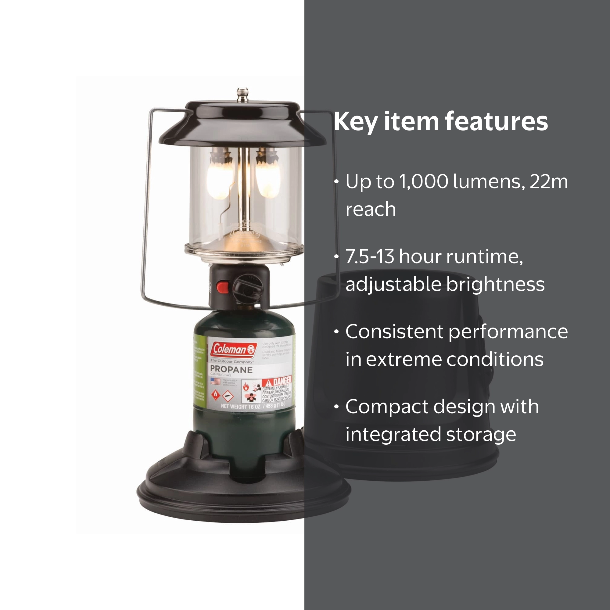 QuickPack 2-Mantle 1000 Lumen Propane Lantern with Carry Case