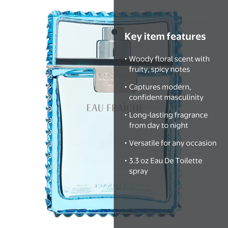 Versace, Eau De Toilette Spray, 3.4 oz, Woody Aquatic fragrance