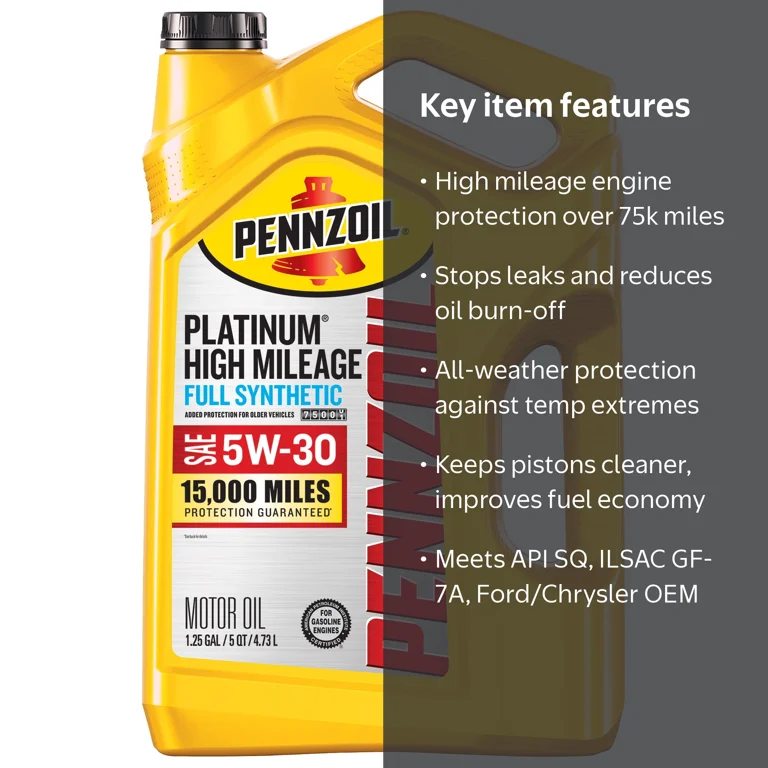 6 pack) Pennzoil Platinum High Mileage Full Synthetic 5W-30 Motor