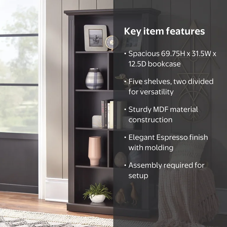 TMS Preston 5 Shelf Bookcase, Espresso - Walmart.com