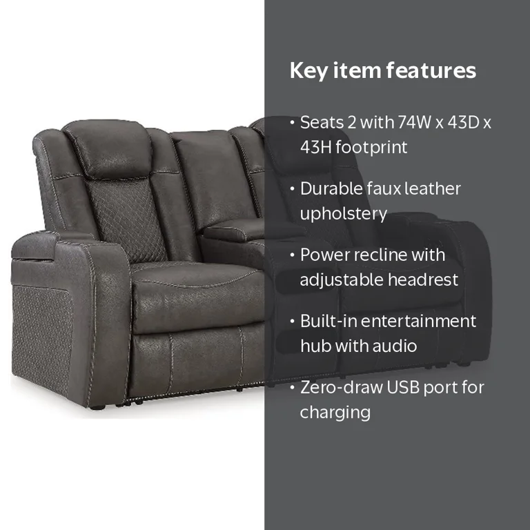 Ashley Furniture Fyne-Dyme Dark Gray Power Reclining Loveseat with