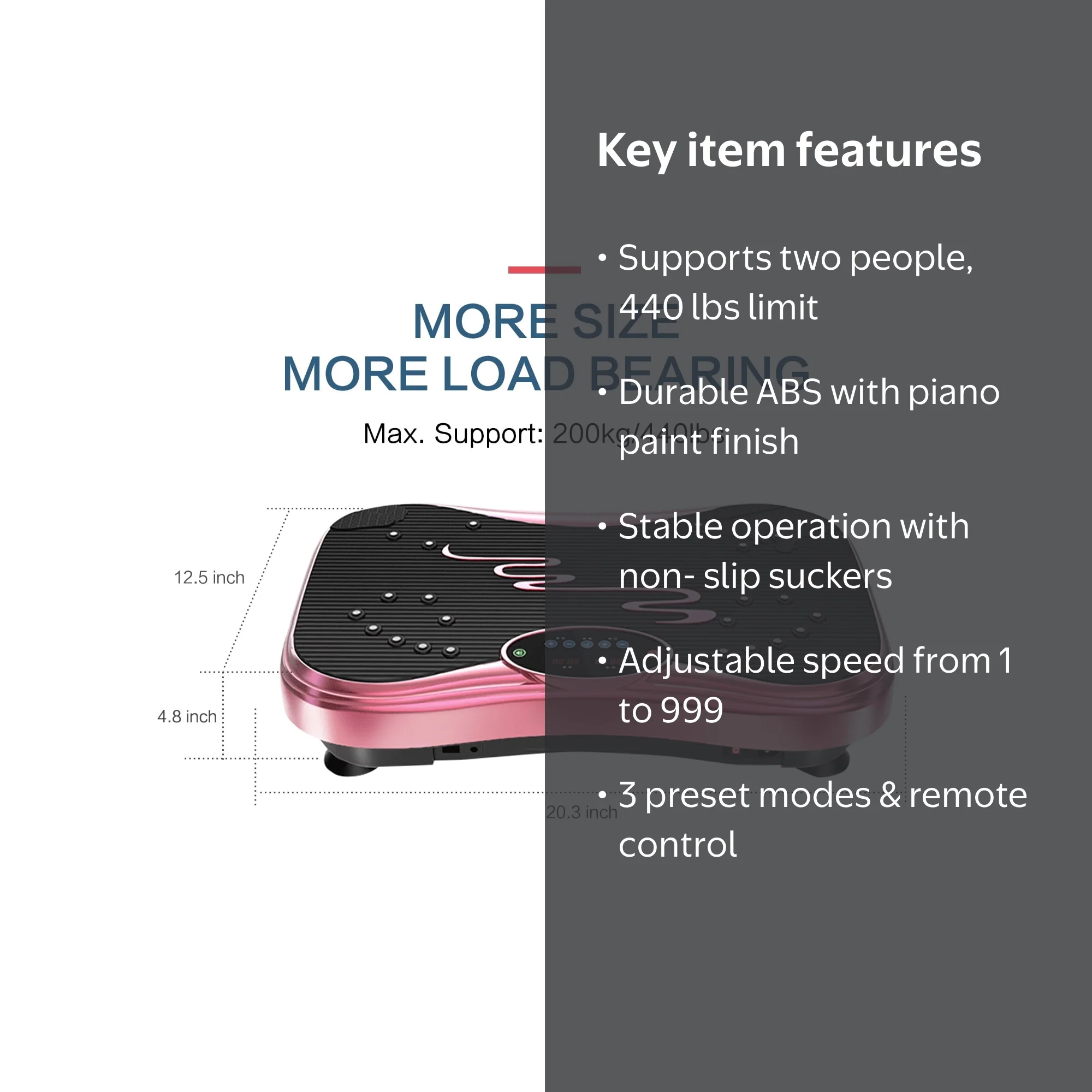 NIMTO XL Pink Vibration Plate Exercise Machine, 440 LBS Weight