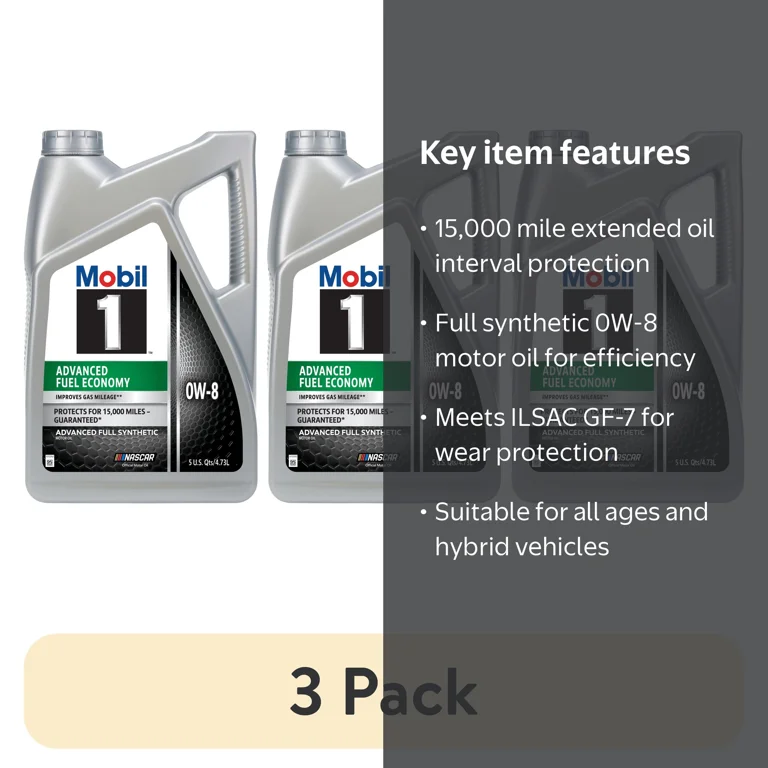 3 pack) Mobil 1 Advanced Fuel Economy Full Synthetic Motor Oil 0W