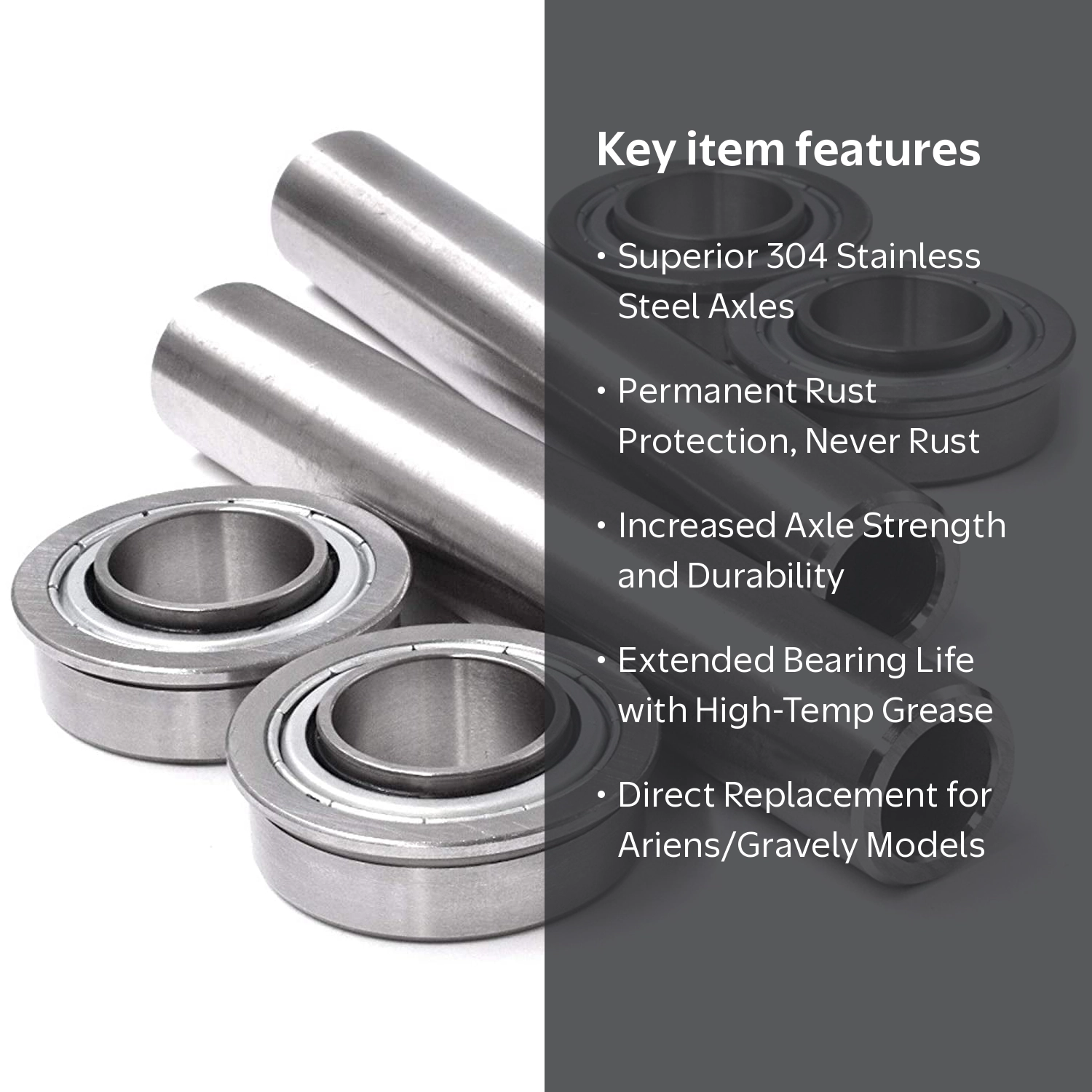HD Switch Stainless Steel Axle and Bearing Kit, Fits Gravely