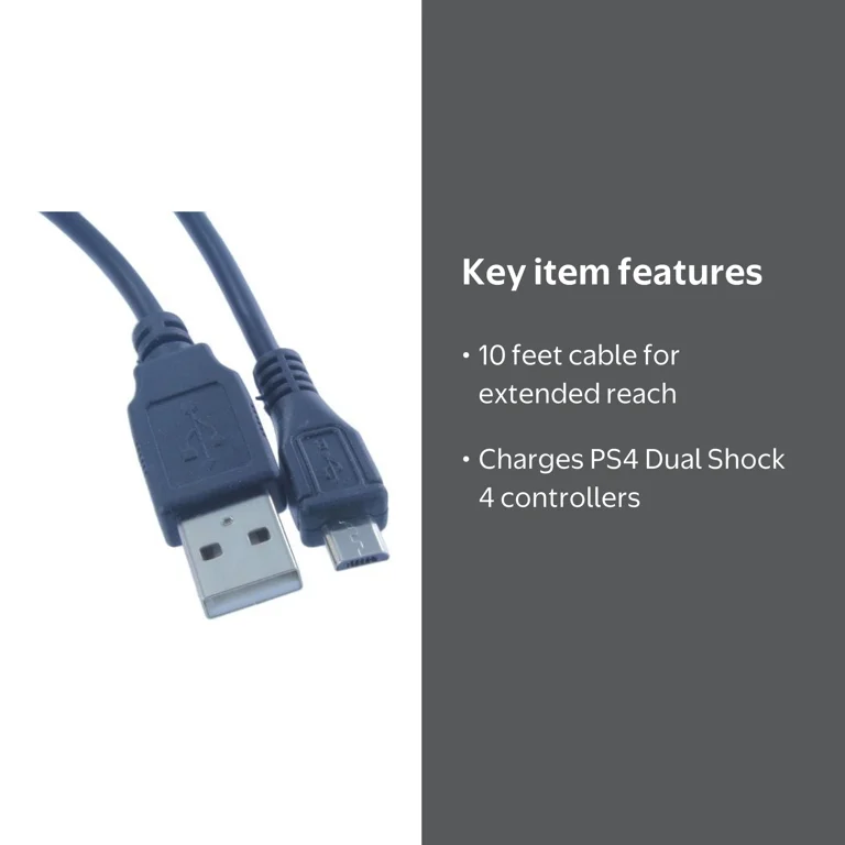 10ft PS4 Controller Charging Cable for Playstation 4 Dual Shock 4