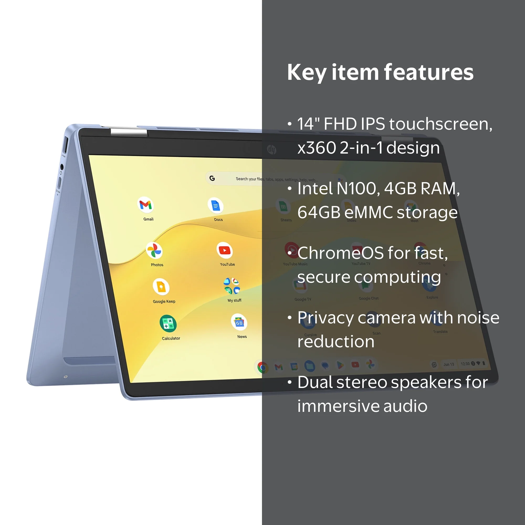 Open Box) HP Chromebook x360 14 inch FHD IPS Touch 2-in-1 Laptop