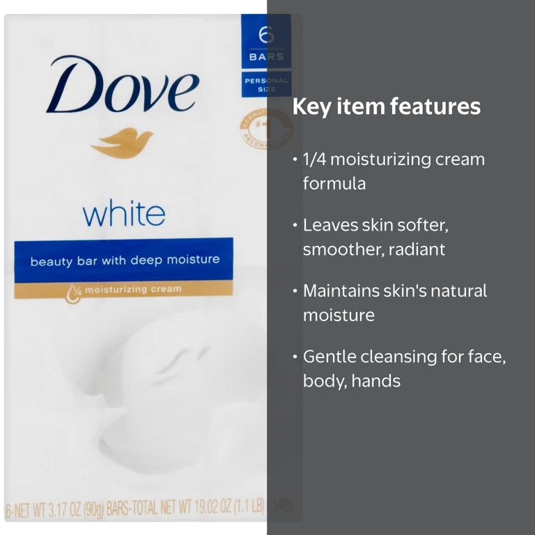 Dove, White Beauty Bar, 3.15 oz, 6 Pack, Gentle Moisturizing
