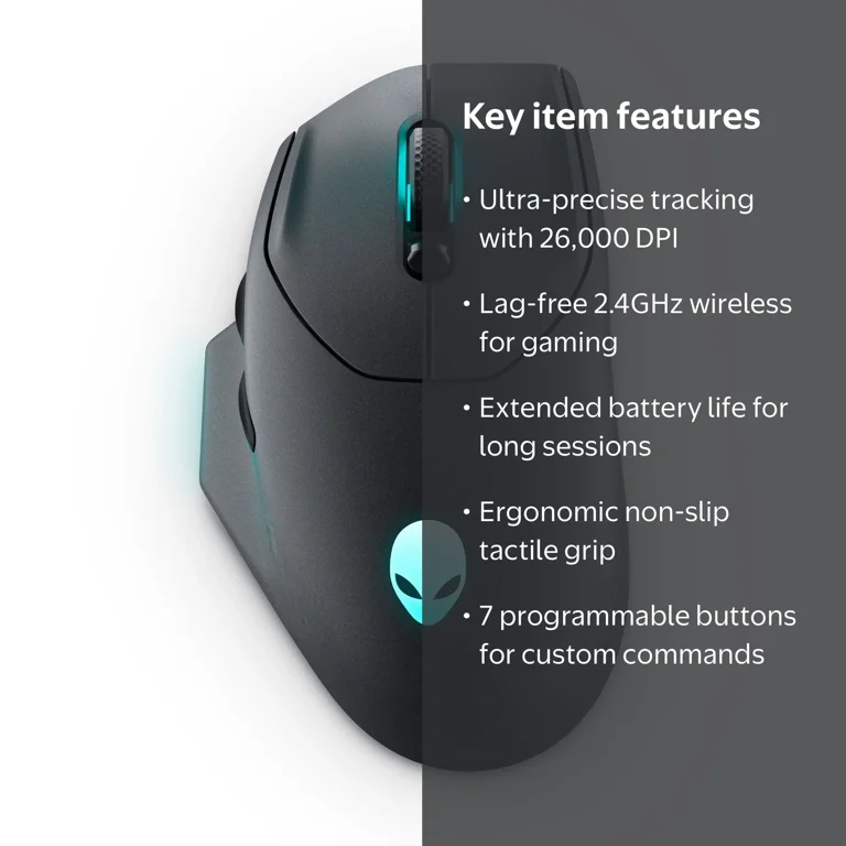 Alienware, Wireless Gaming Mouse, AW620M, 2.4GHz 26000 DPI, 7