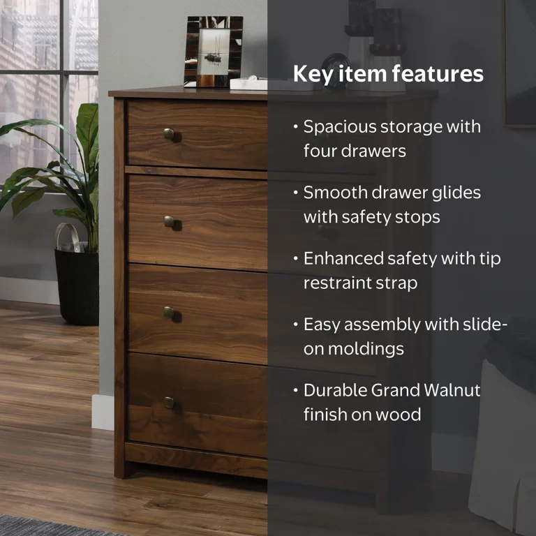 Sauder, Dresser, River Ranch 4-Drawer, Grand Walnut Finish