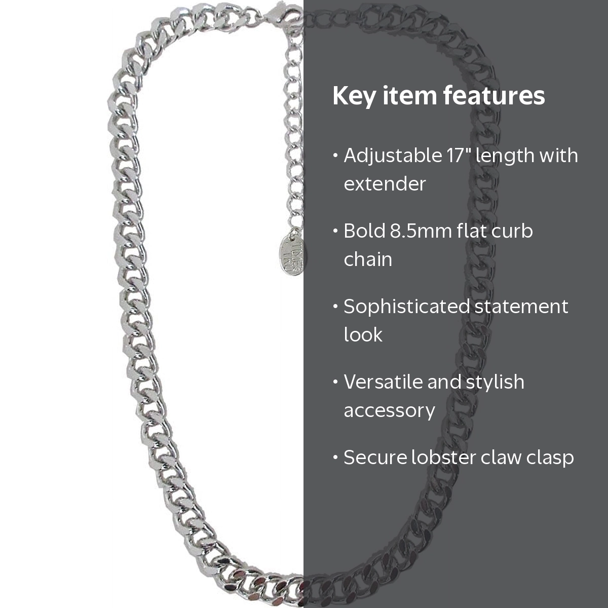 Time and Tru Silver Tone Chunky Curb Chain Necklace 17 inches with