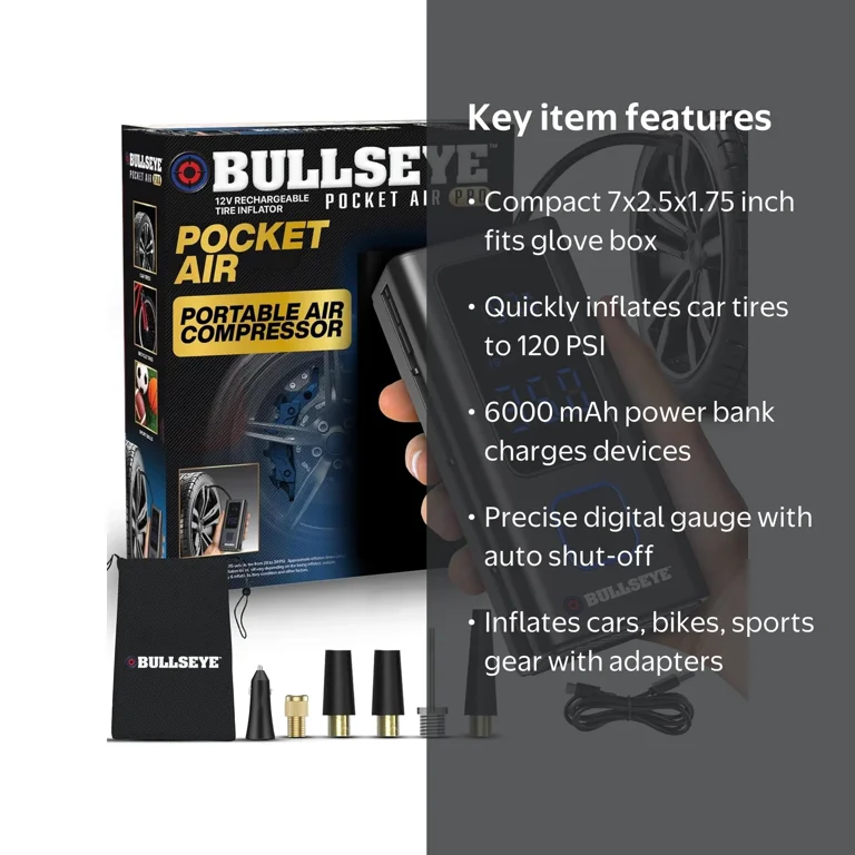 Free Shipping! Bullseye Portable Tire Inflator and Powerbank 120