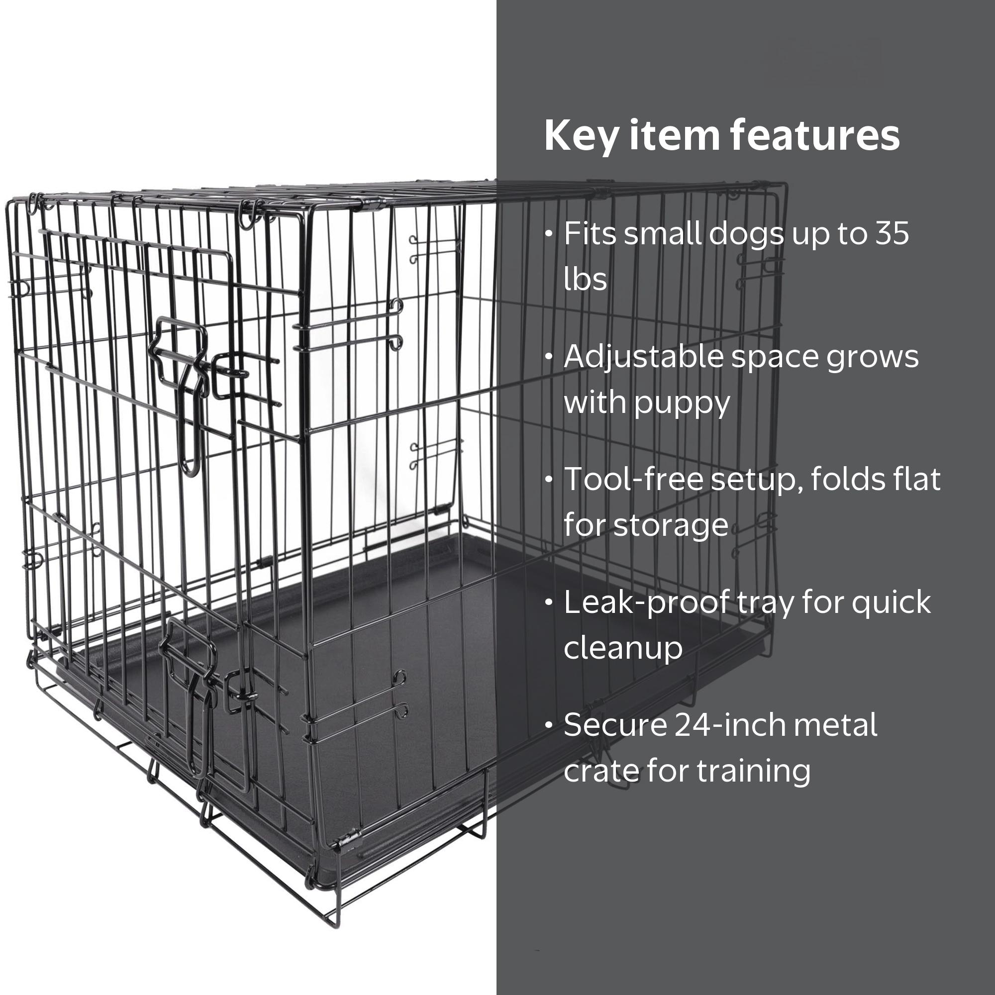 Vibrant Life 24 in Foldable Metal Dog Training Crate with Divider