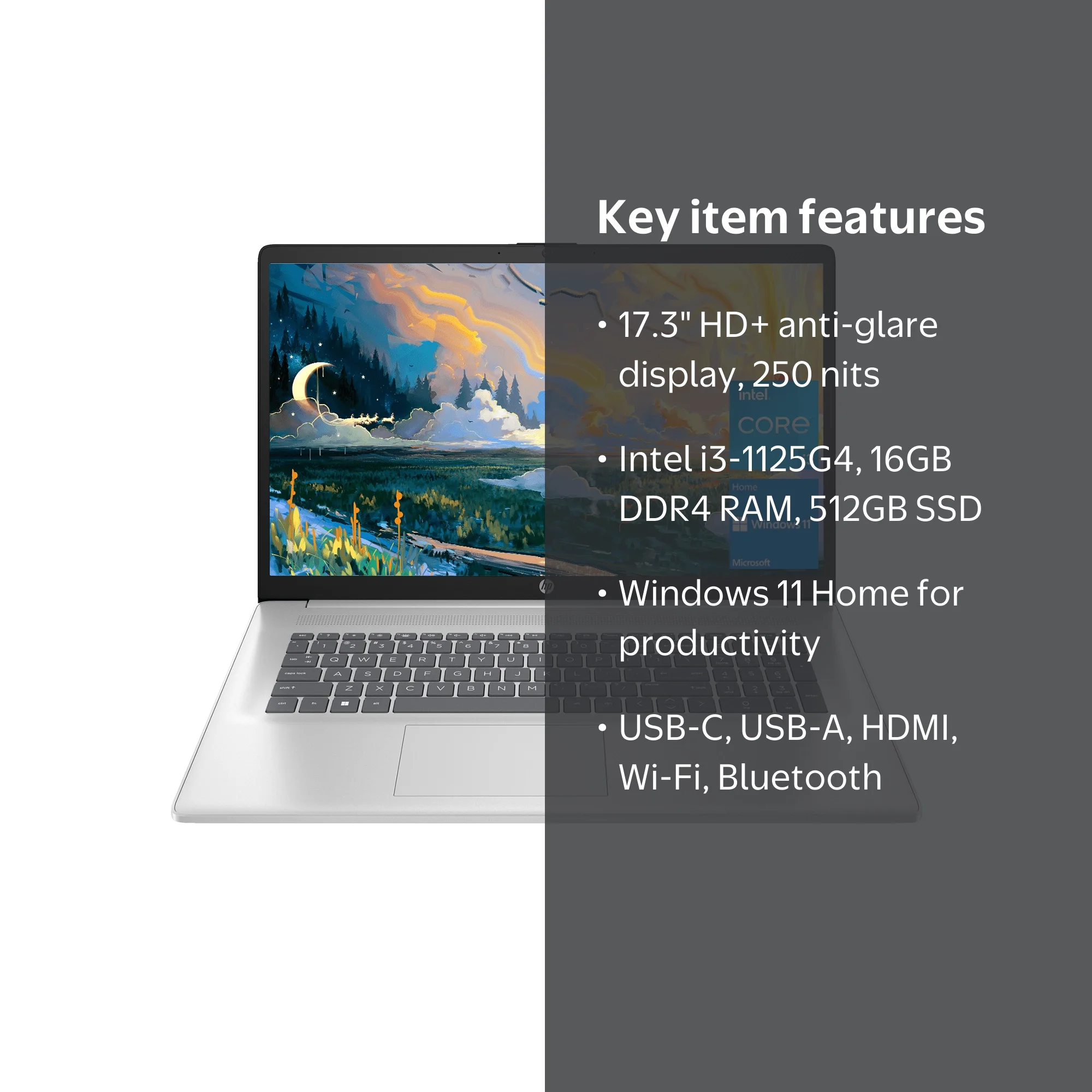 HP 17 Laptop, 17.3” FHD, Intel Core i3-1125G4, 16GB RAM, 512GB SSD