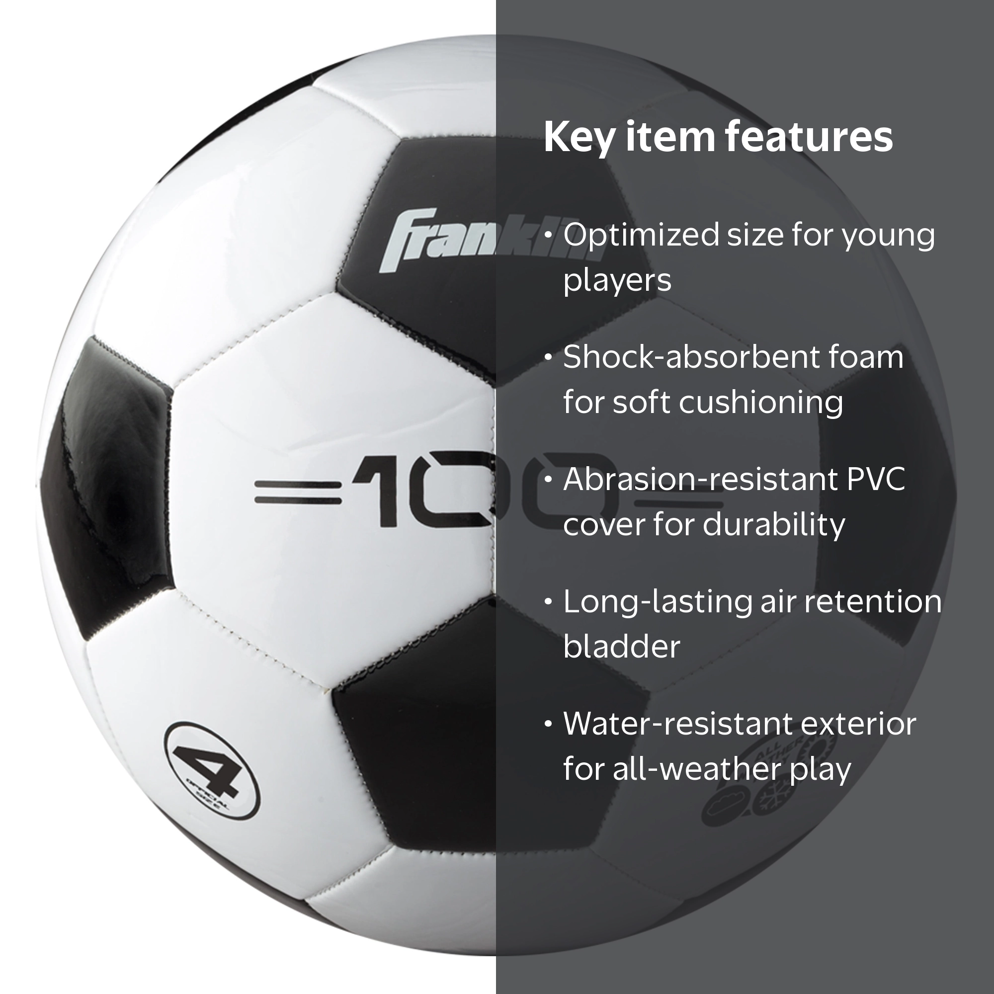 Franklin Sports, Soccer Ball, Size 4, Youth League, All Weather