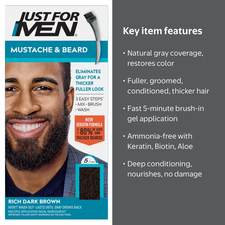 Just For Men, Beard Dye, M-47, Mustache & Beard with Brush