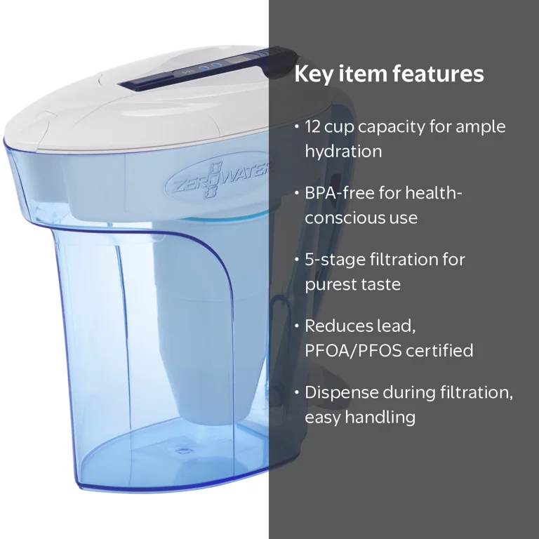 ZeroWater 12 Cup Ready-Pour‚Ñ¢ 5-stage Water Filtration Pitcher