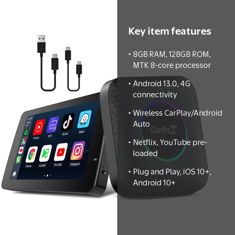 AI BoxCarPlay128GBモデル（RAM 8GB）Android13 Carlinkit, Wireless CarPlay Adapter, Android 13, 8GB+128GB
