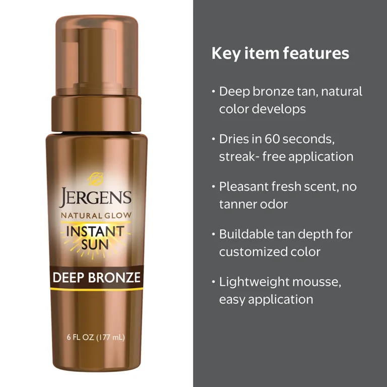 Jergens, Sunless Tanning Mousse, Natural Glow, Deep Bronze, 6 fl