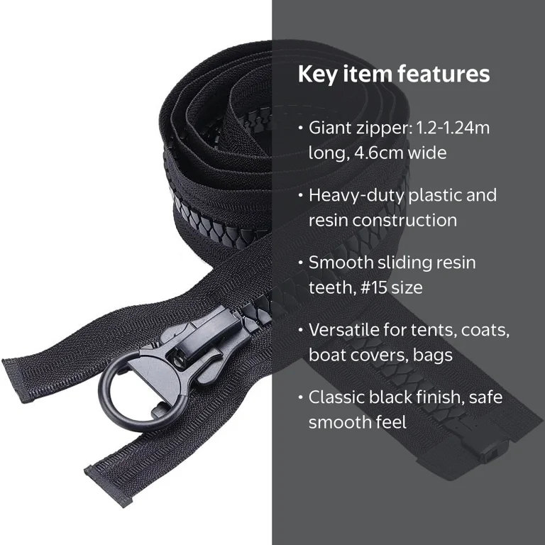 15 Super Large Plastic Zippers 47.24inch/1.2m Heavy Duty Huge