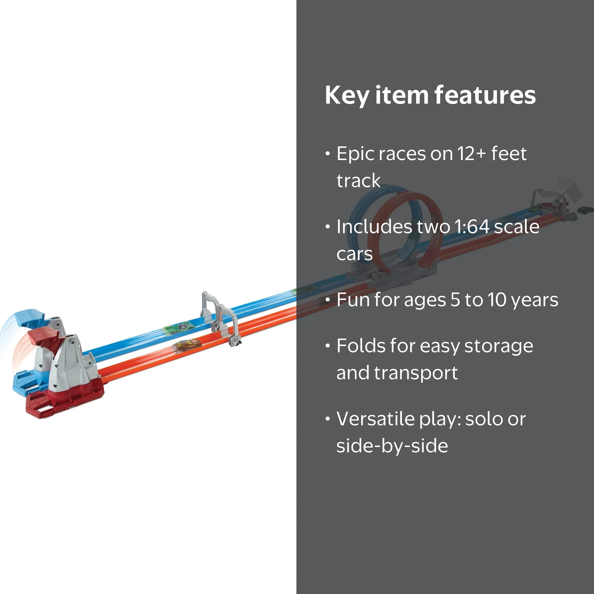 Hot Wheels Race & Fold Race Track Set, Double Loop Dash with 2 Toy