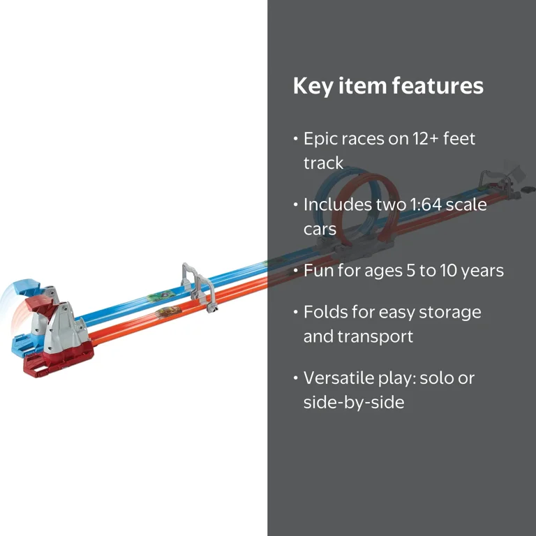 Hot Wheels Race & Fold Race Track Set, Double Loop Dash with 2 Toy