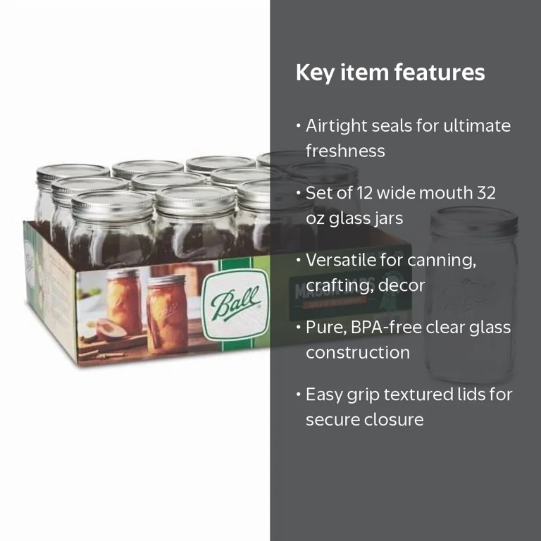 Ball 32 oz Wide Mouth Quart Glass Mason Jars with Lids and Bands