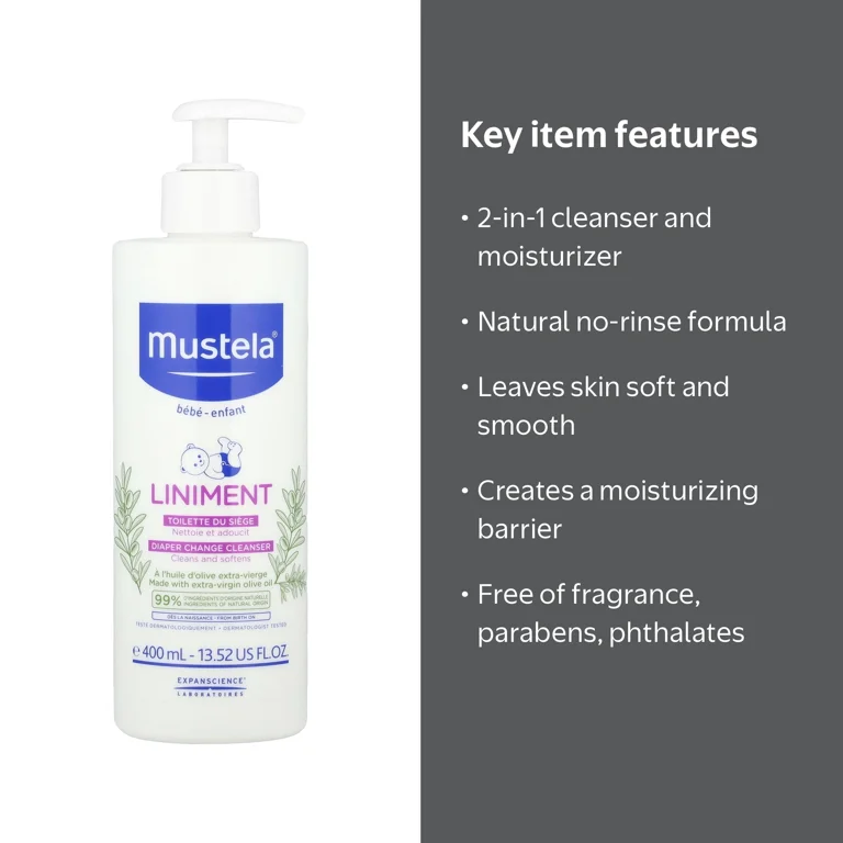 Mustela Baby Liniment Diaper Change Cleanser, 13.52 fl oz