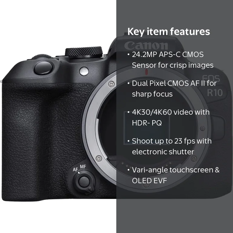 Canon EOS R10 Mirrorless Digital Camera Body, 24.2 MP, APS-C CMOS