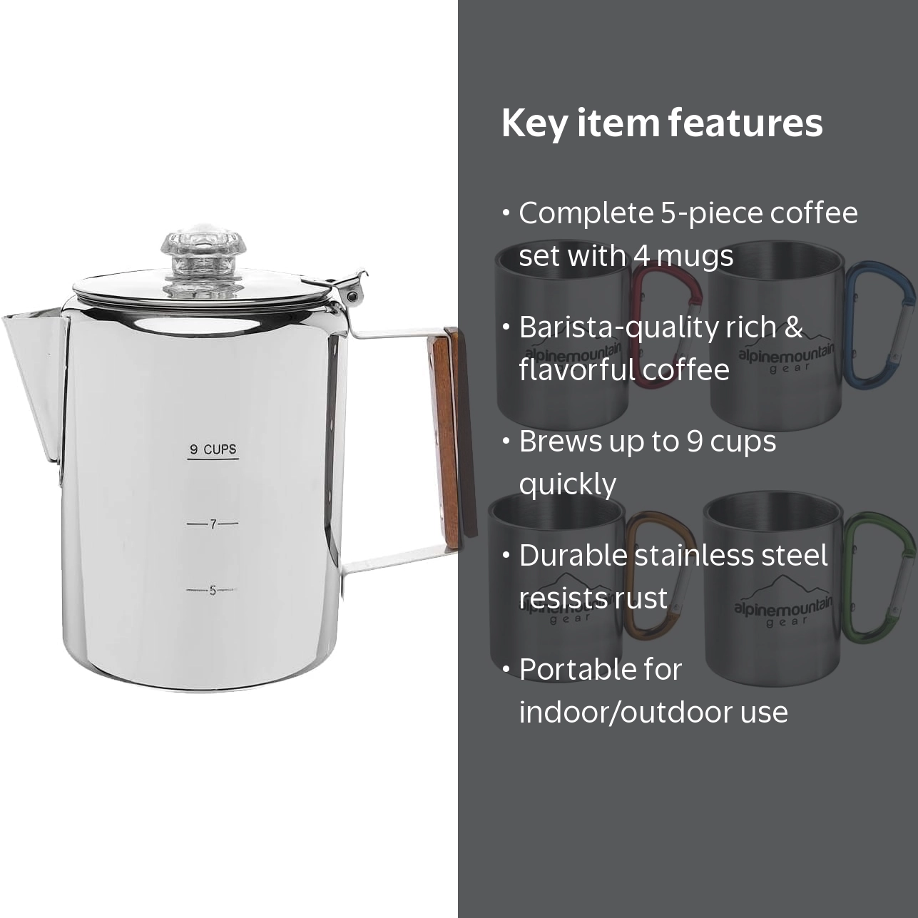 Alpine Mountain Gear Stainless Steel Coffee Mugs Set for Home